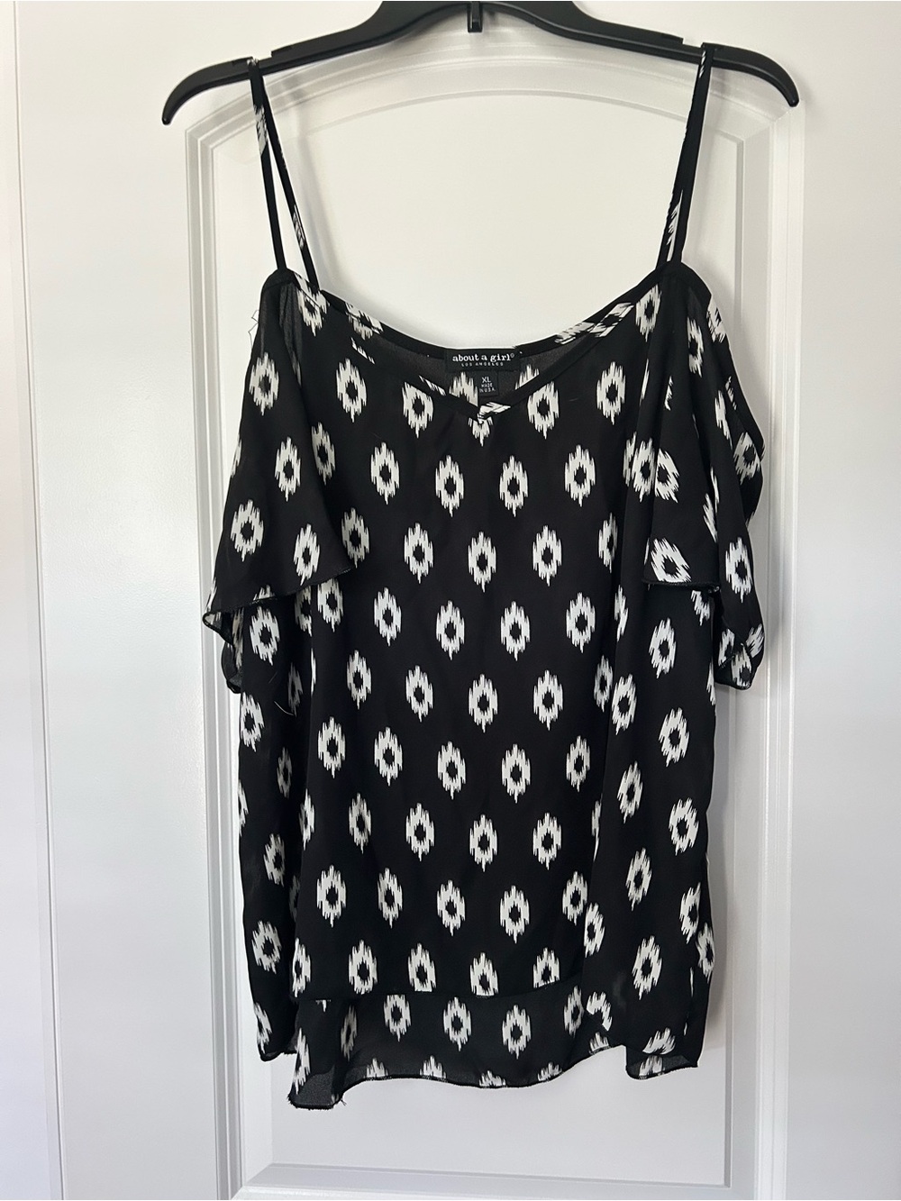 About A Girl Black & White Cold-Shoulder Printed Camisole